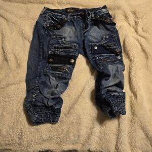 033126 Akademiks Denim Jean Shorts  Hip Hop Skater Dark Wash Y2K Vintage Mens 29